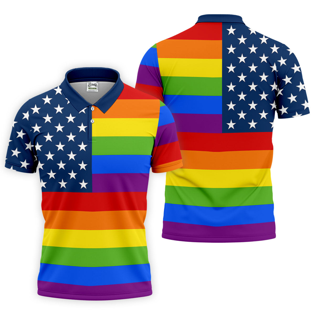 Gay Pride American Flag Golf Tops For Men, Pride Month Golf Shirts For Men