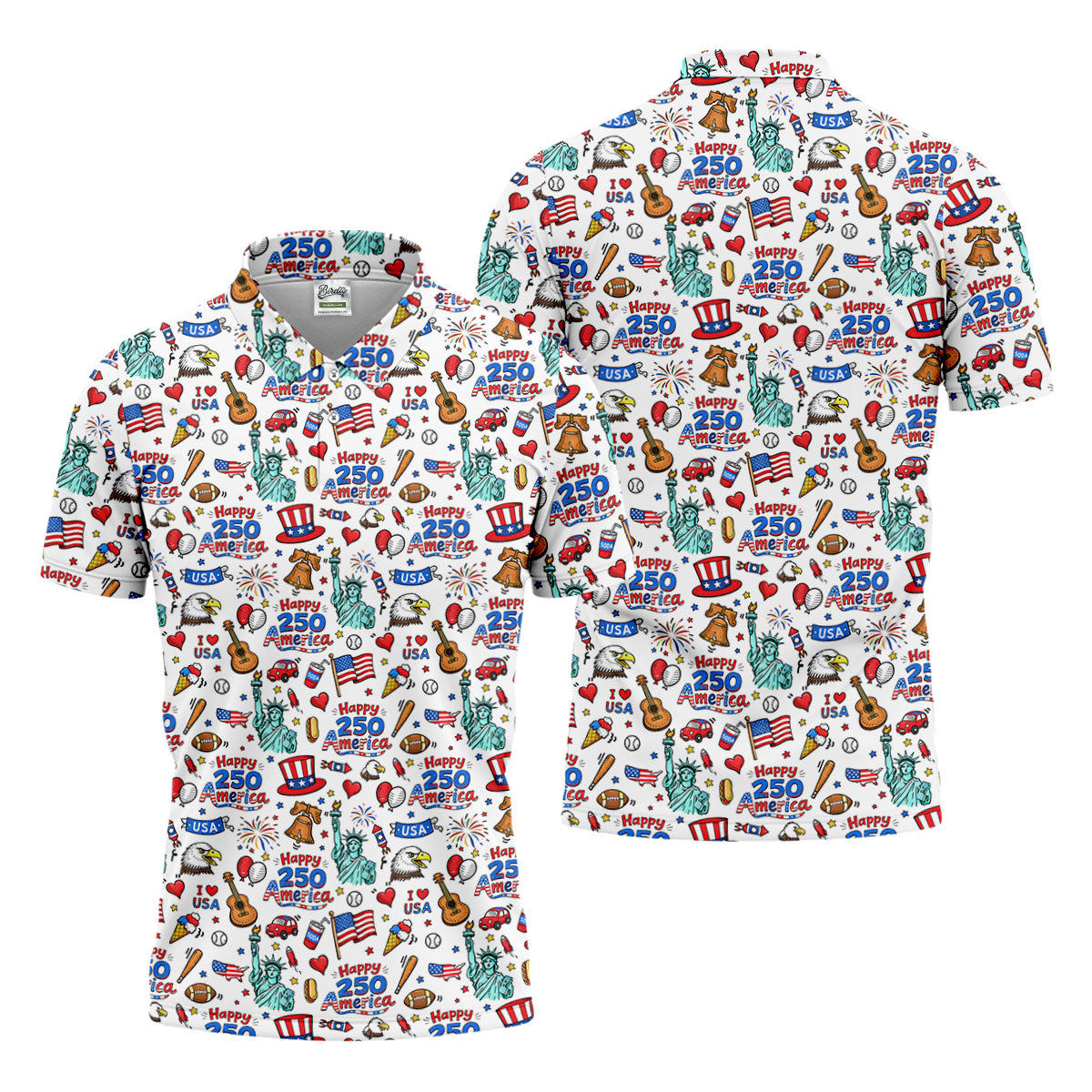 Happy 250 America Independence Celebration White Golf Shirt, Patriotic 4th Of July Golf Shirts For Men