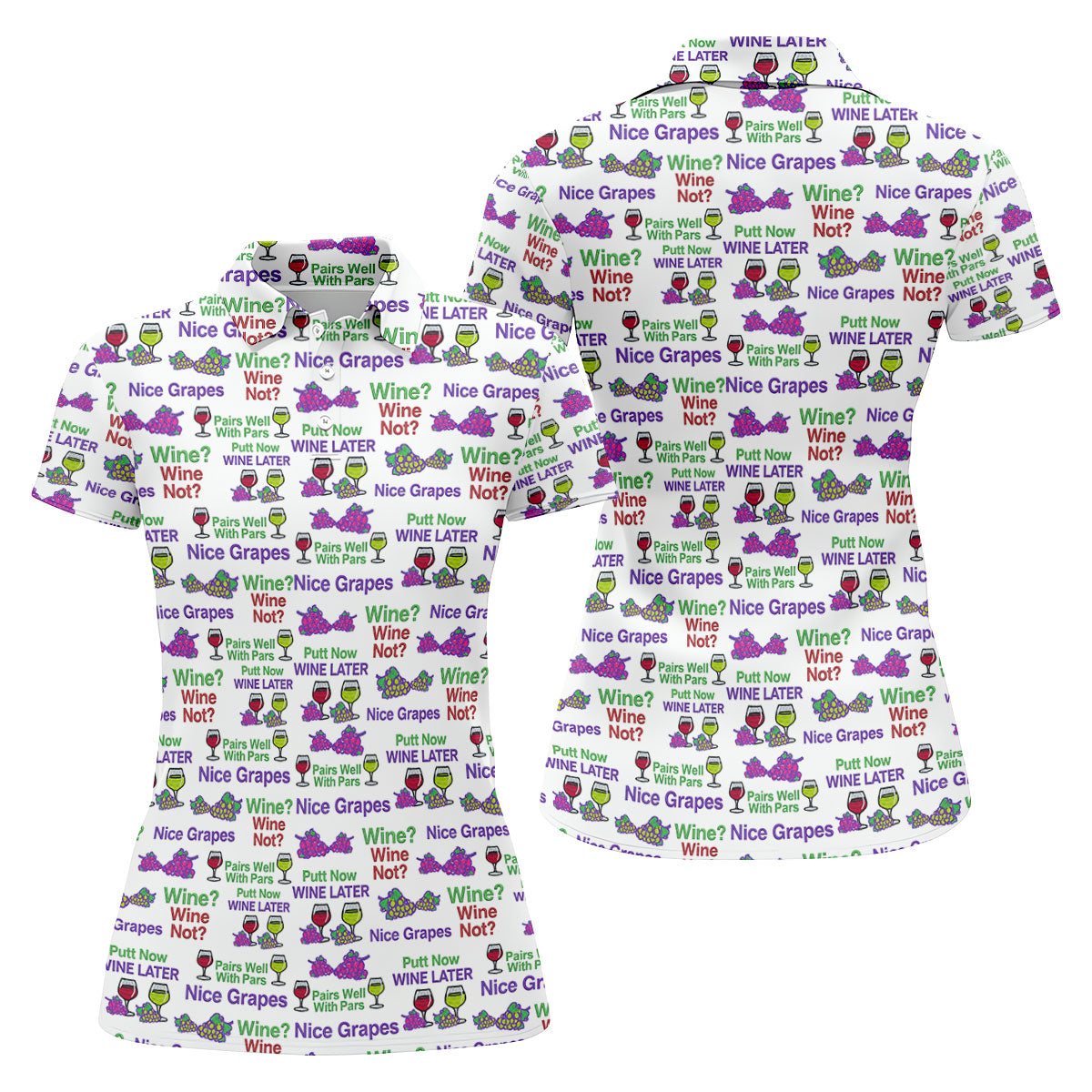 Wine Lover Golf Top, Grape Humor Print, Golf Shirts For Women