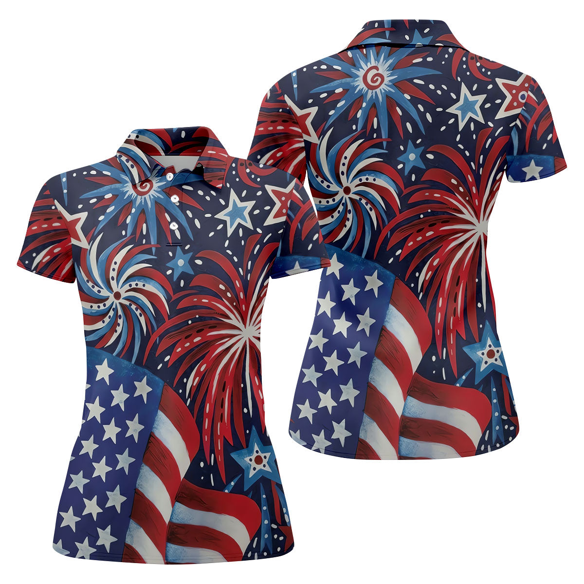 American Flag Pattern Red White Blue 250th Anniversary Patriotic Golf Shirt, Women's Polo Shirt