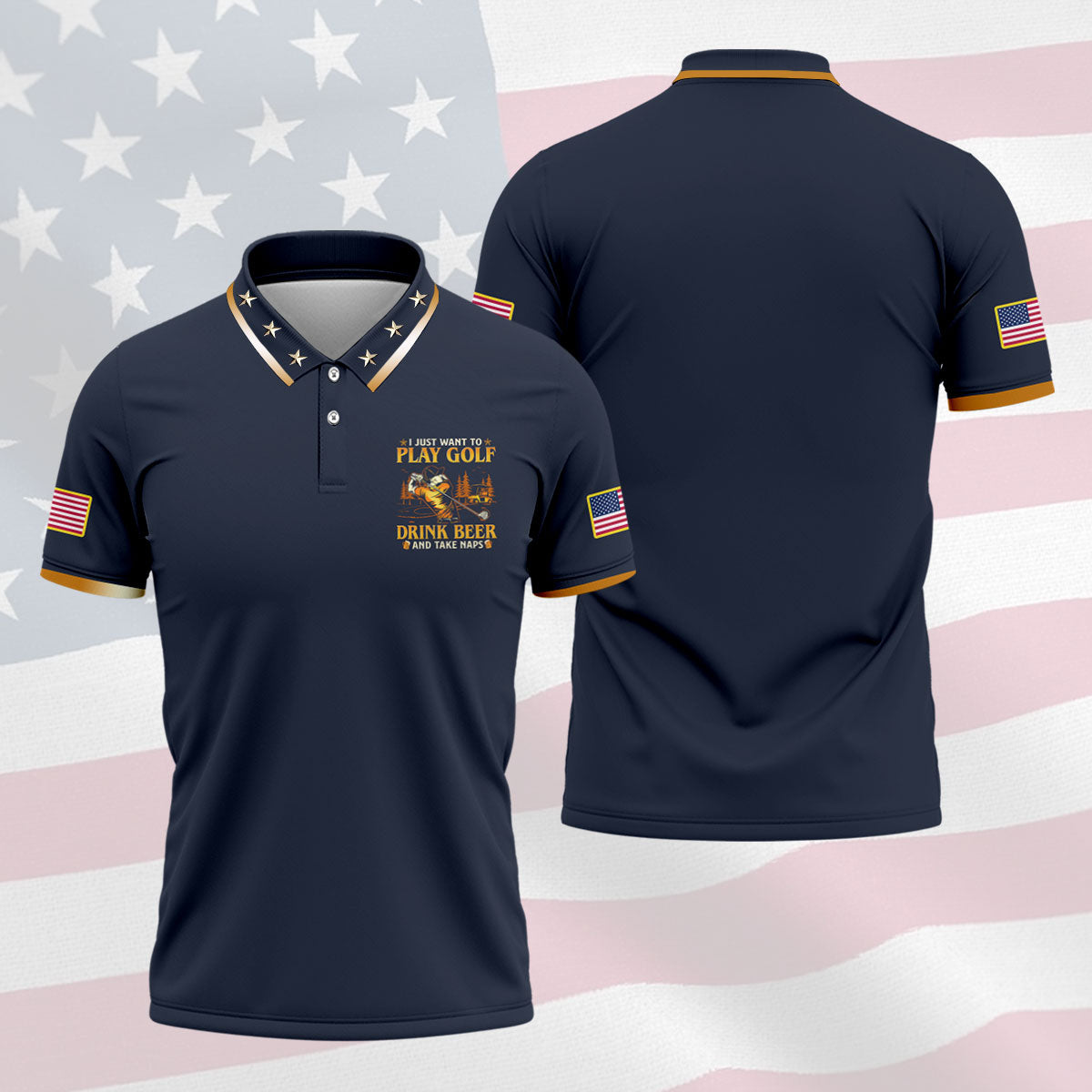 I Just Want To Play Golf Drink Beer And Take Naps Navy Golf Shirt, Men's Funny Golf Shirts