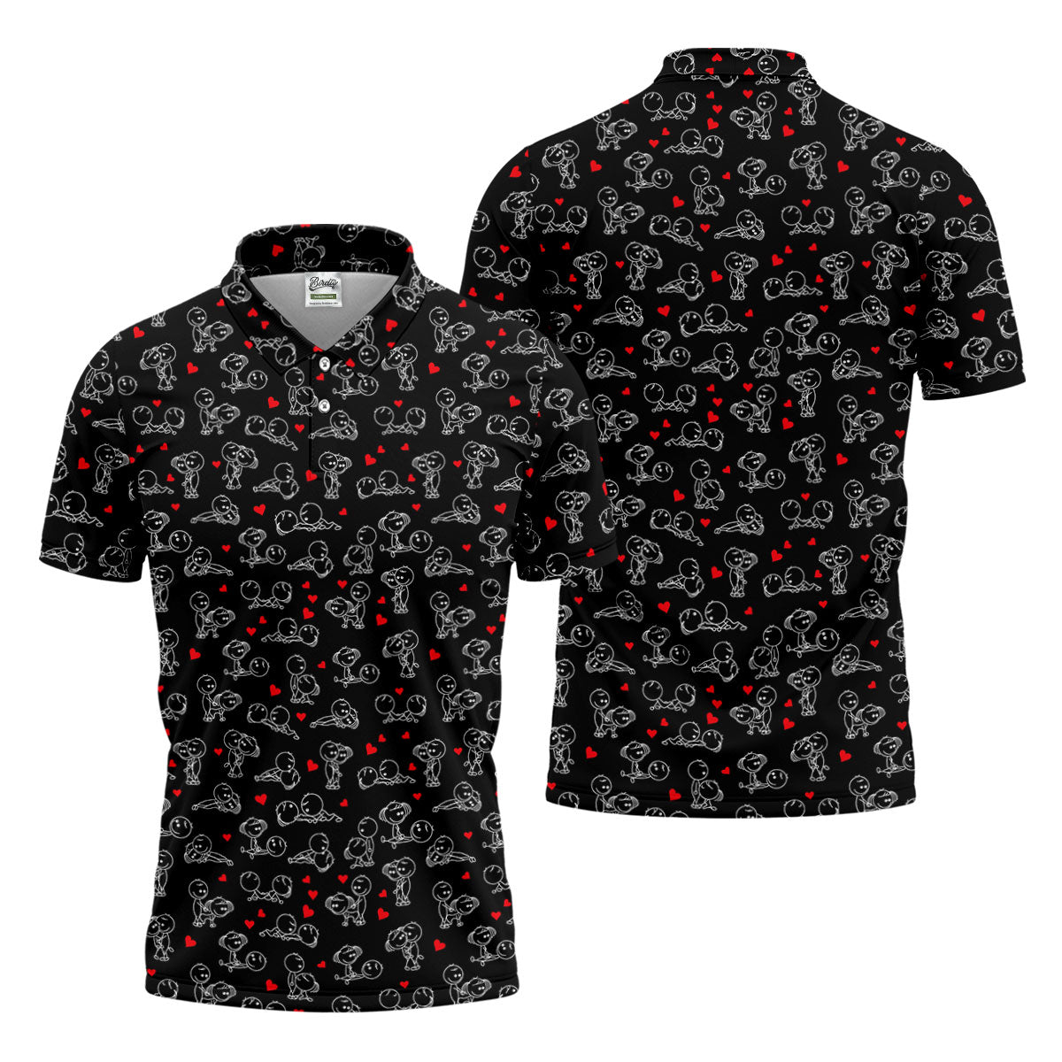 Naughty Position Stick Figure Couple Black Golf Shirt, Golfer Valentines Gift, Fun Golf Shirts For Men