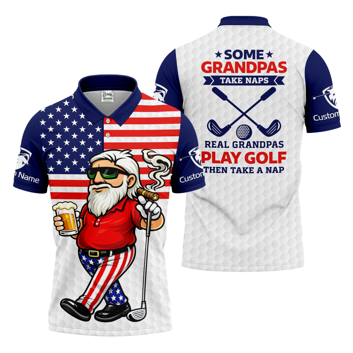 Real Grandpas Play Golf Father's Day 4th Of July Golf Shirt, 250 Years Polo Shirtor Men