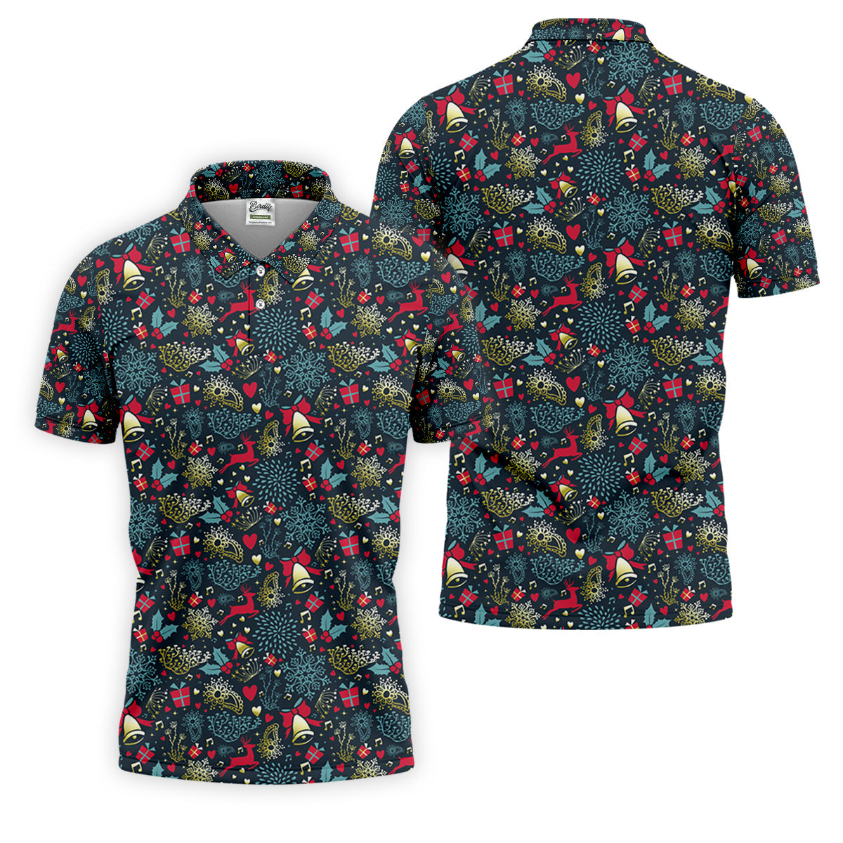 Christmas Reindeer Xmas Themed Men's Golf Polo Shirtristmas Golf Shirt, Golf Gift For Men