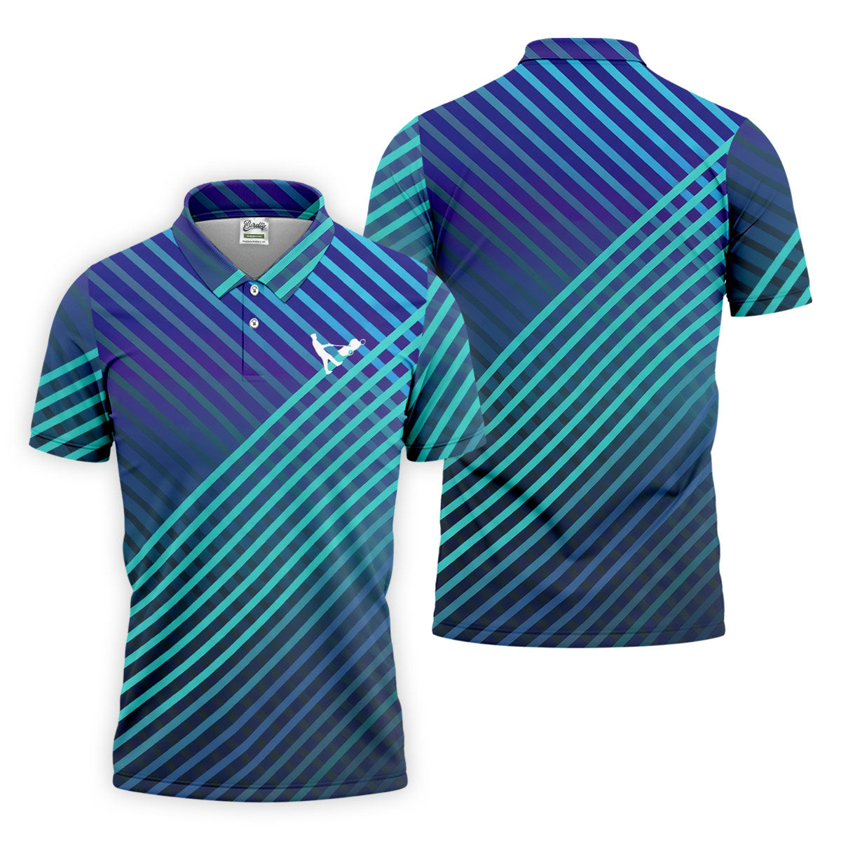 Teal And Purple Striped Pattern Golf Tops For Men, Performance Golf Shirt, Polo Shirt Men