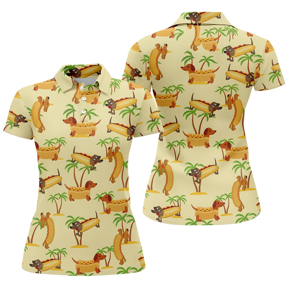 Funny Hot Dog Dachshund Tropical Hawaiian Golf Shirt, Golf Polo For Women, Printed Golf Shirt