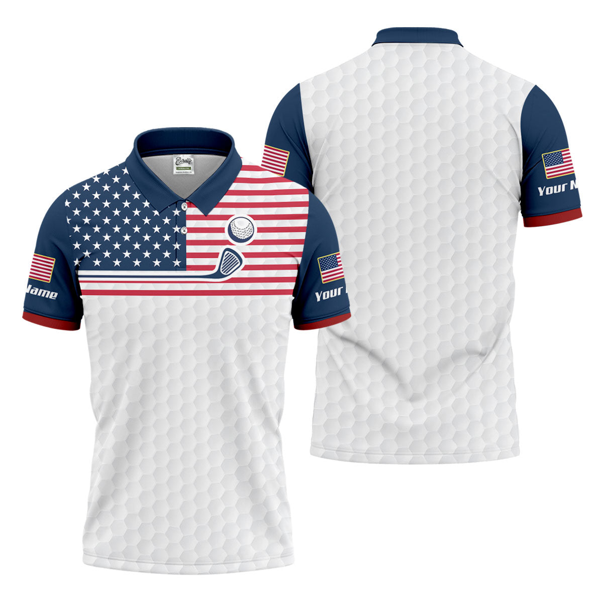 Patriot American Flag Wedge Golf Club Golf Ball Pattern Golf Tops For Men, 250th Anniversary Patriotic Golf Shirt