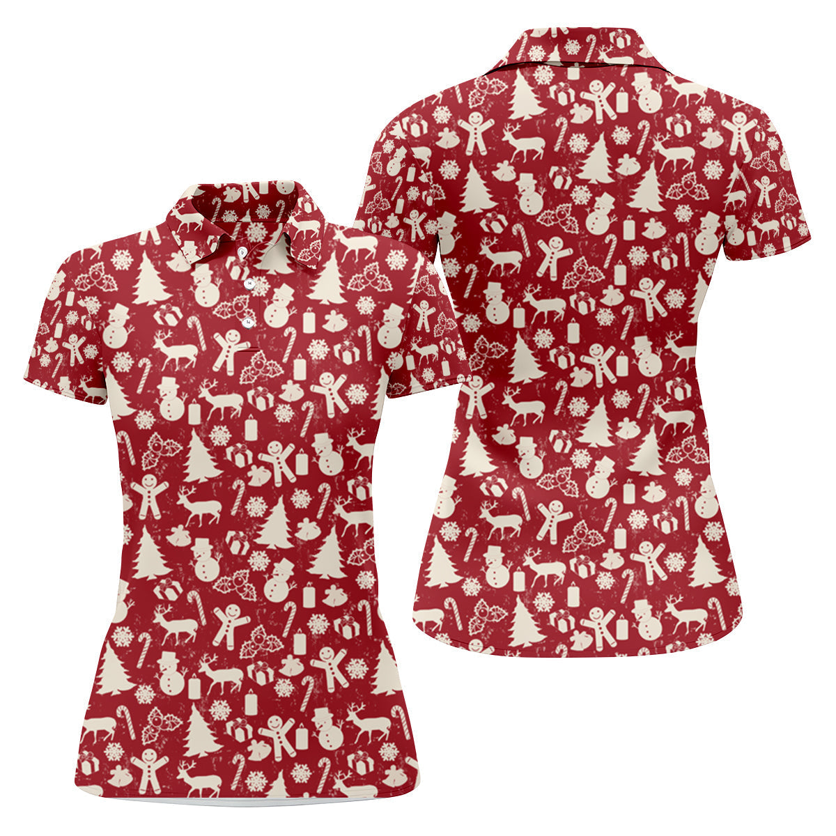 Gingerbread Man Christmas Pine Tree Candy Canes Red And White Fun Women's Golf Shirts, Christmas Golf Shirt