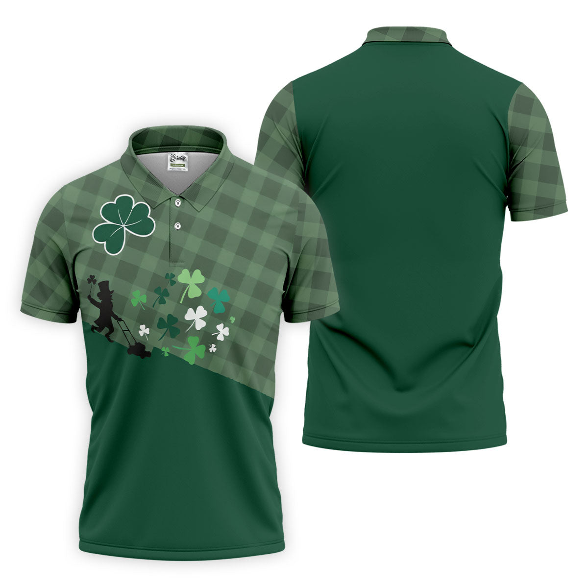 Green Checkered Leprechaun Shamrock St Patrick's Day Golf Shirt, Performance Golf Shirt, Polo ShirtFor Men