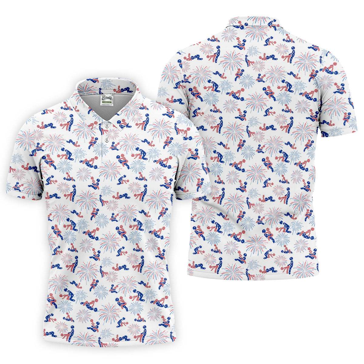 US Flag Pattern Naughty Couple Stick Figures Funny Golf Shirt, 250 Years Golf Shirts For Men