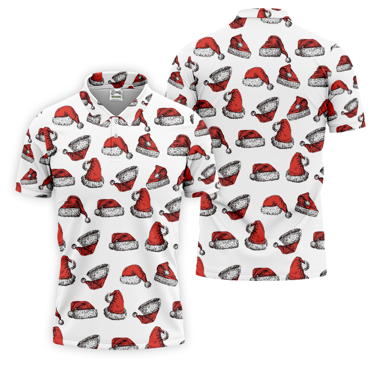 Santa Hat Pattern Christmas White Golf Tops For Men, Christmas Golf Shirt, Men's Golf Apparel