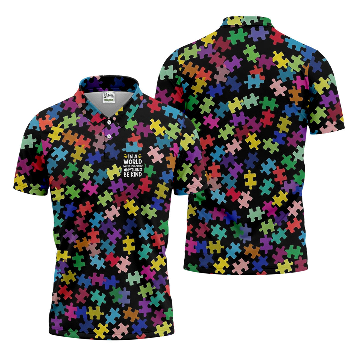 In A World Where You Can Be Anything Be Kind Autism Awareness Puzzle Pattern Men's Golf Shirt, Polo Shirt Men