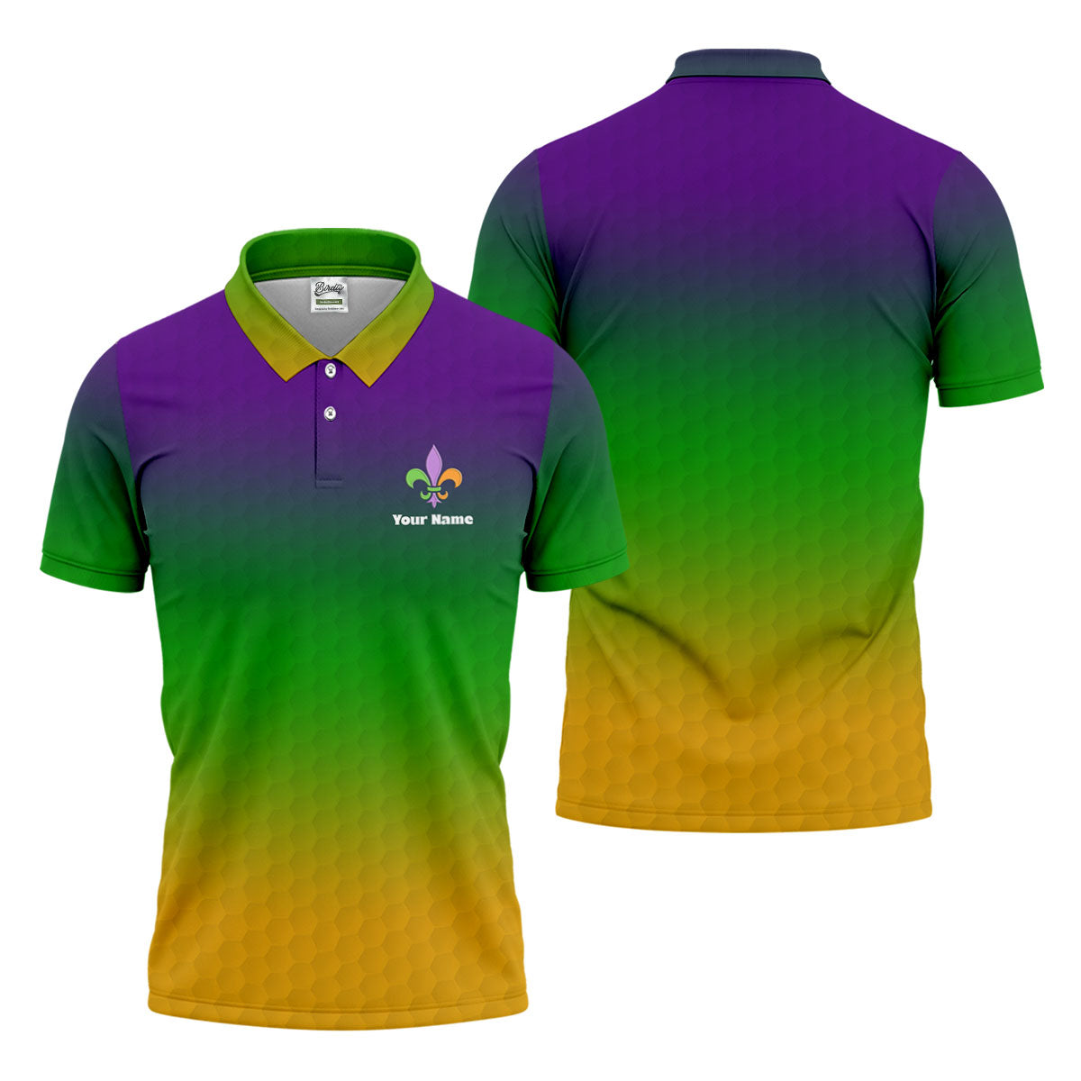 Mardi Gras Purple Gold Green Blended Color Golf Ball Pattern Golf Tops For Men, Polo ShirtFor Men