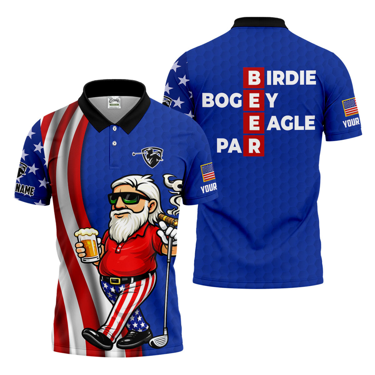 Patriotic Man Golf And Beer Funny 4th Of July Navy Golf Shirt, 250 Years Of America Golf Shirts For Men