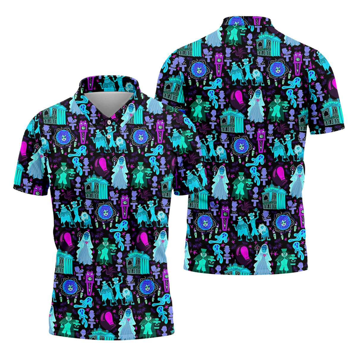 Haunted Ghost Halloween Hawaiian Golf Shirt, Mens Golf Shirts, Golf Polo Shirts For Men