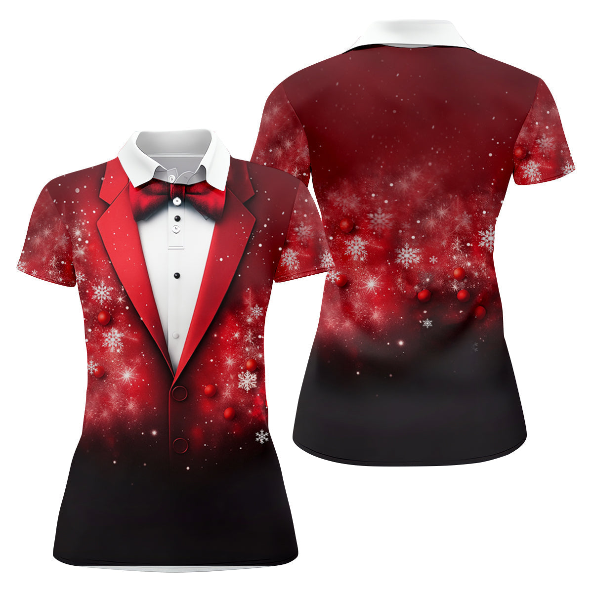 Black And Red Christmas Glitter Print Women Golf Top, Christmas Golf Shirt, Ladies Golf Tops
