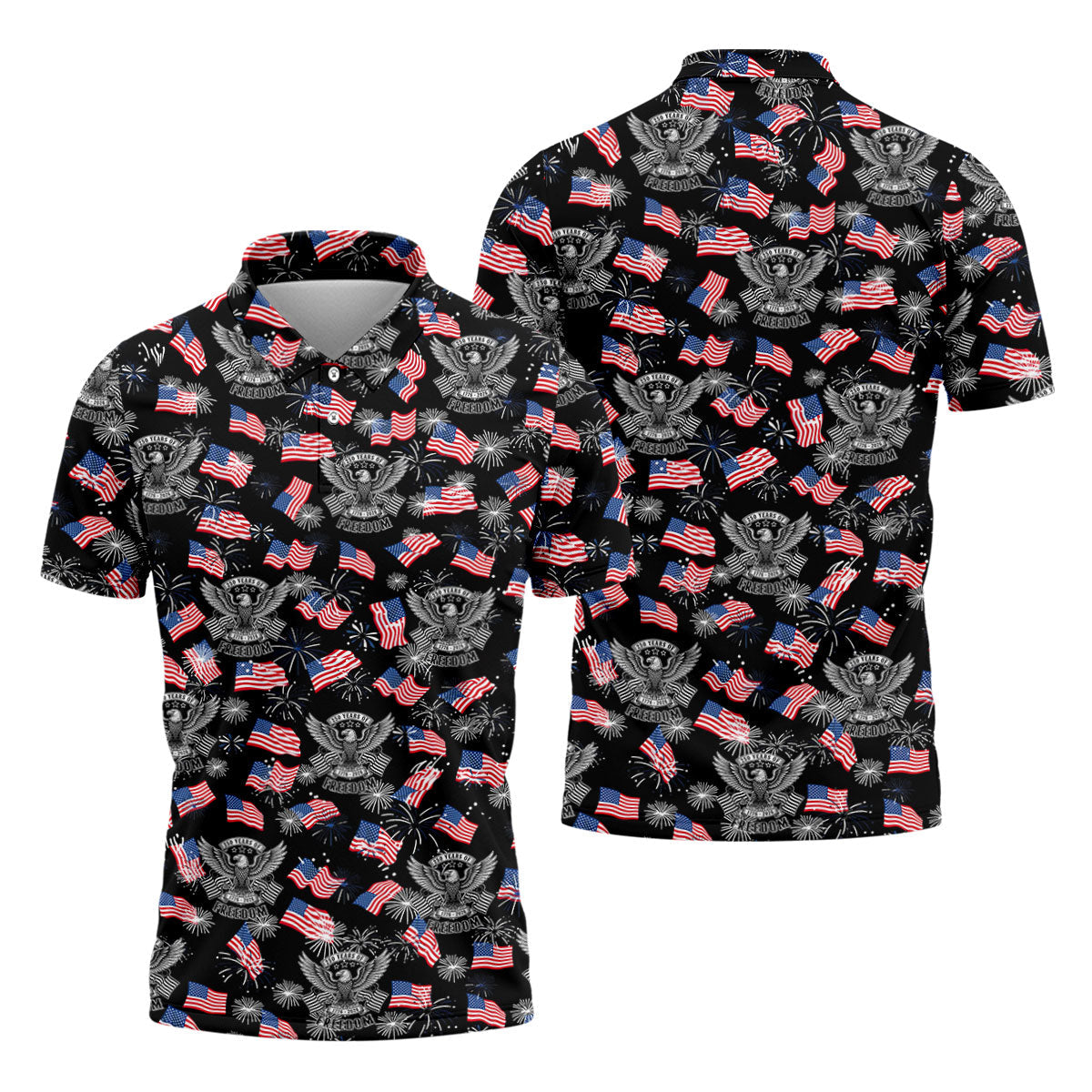 250 Years Of Freedom Festive Flag Vintage Black Golf Shirt, Patriotic 4th Of July Golf Shirts For Men