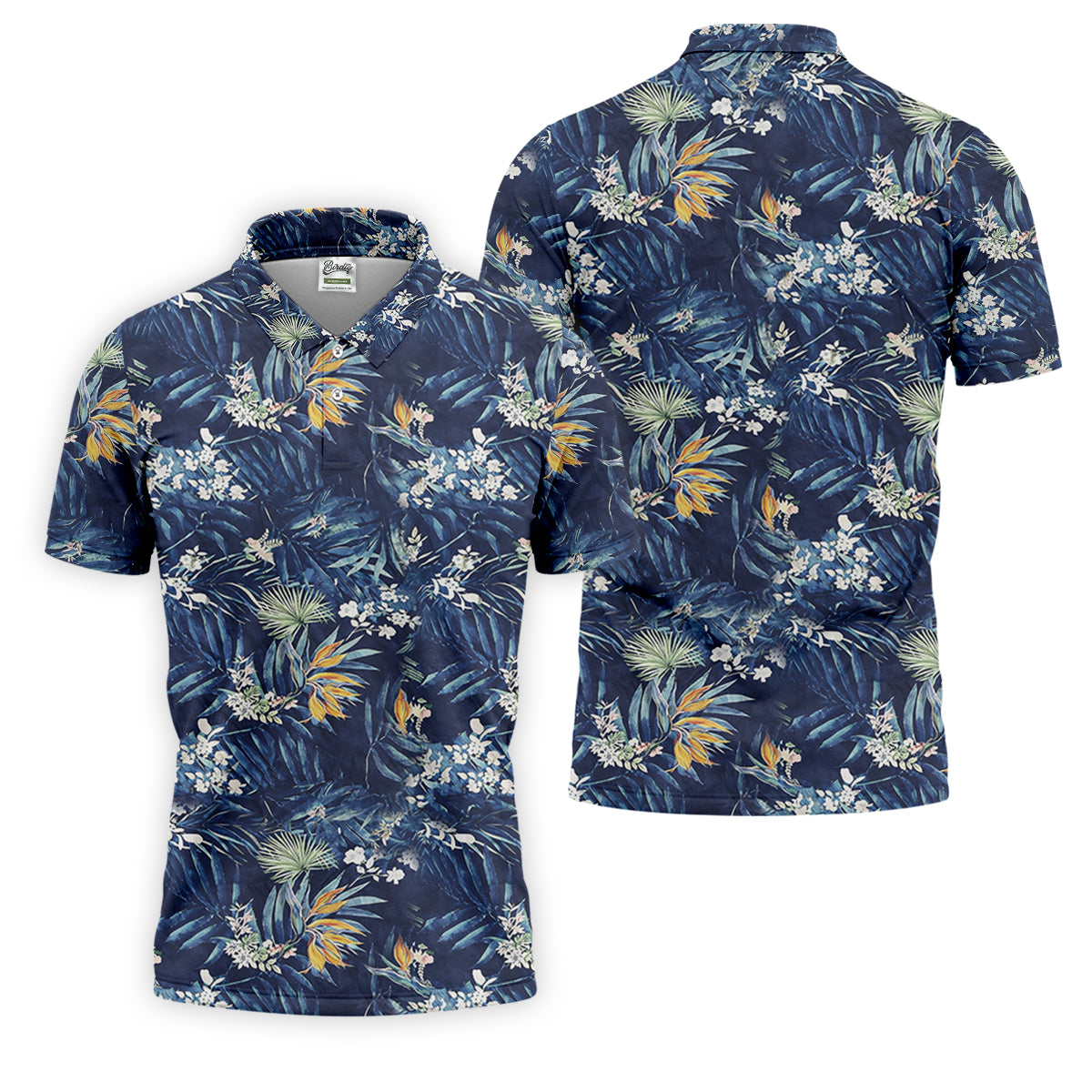 Navy Palm Tropical Hawaiian Vibe Golf Tops For Men, Golf Shirts For Men, Golf Gift For Men