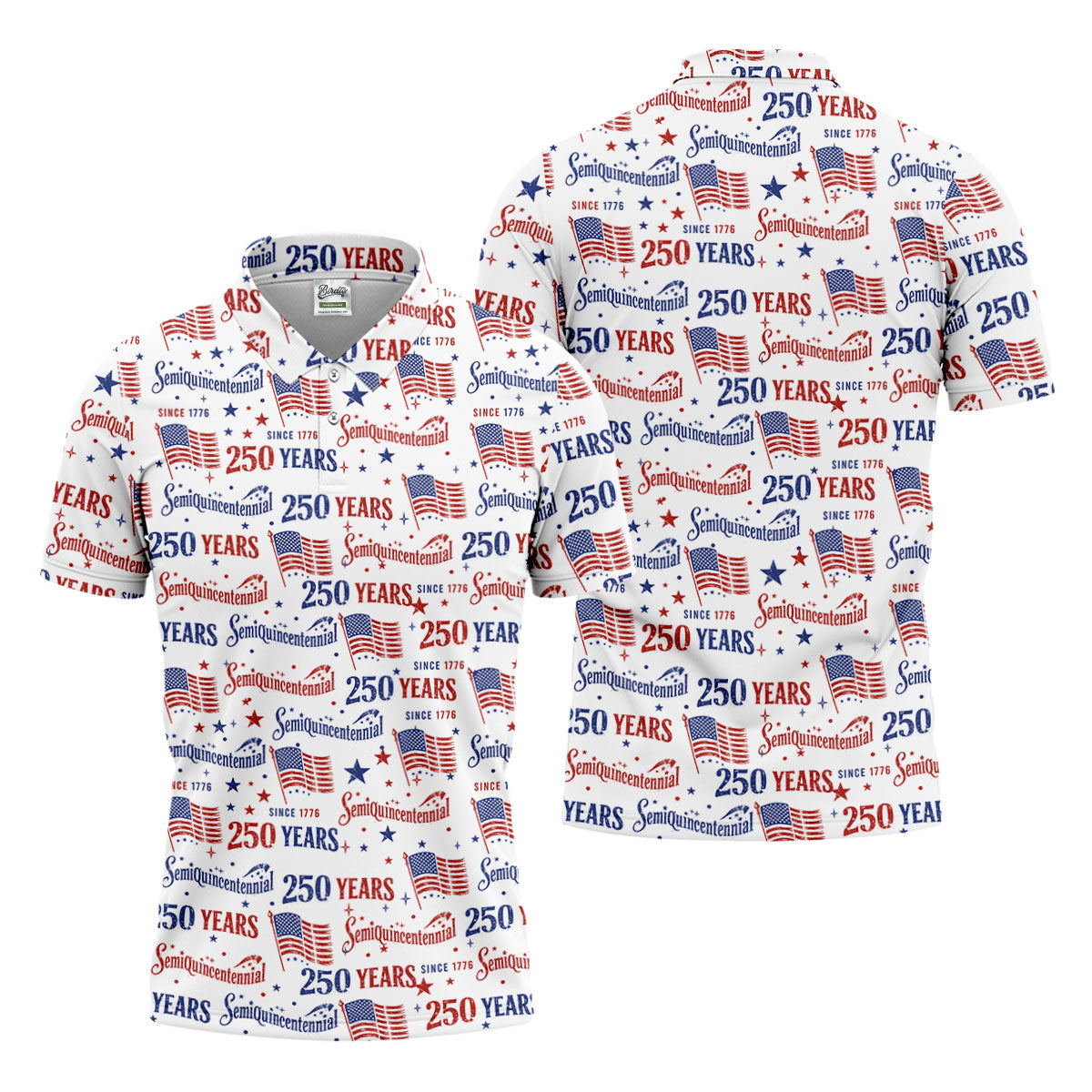 Semiquincentennial 250 Years Distressed American Flag Golf Shirt, Patriotic 4th Of July Golf Shirts For Men