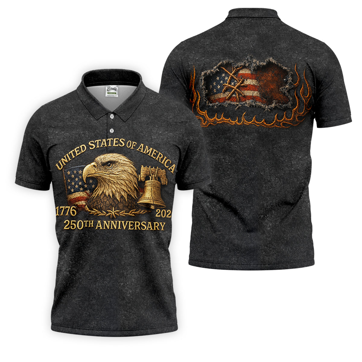 Bald Eagle American Flag 250th Anniversary Dark Grey Color Golf Shirts For Men, Polo ShirtFor Men