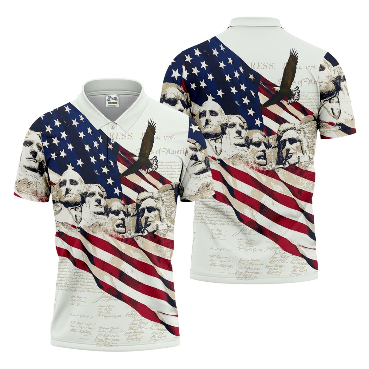 Mount Rushmore American Flag Pattern 4th Of July Patriotic Golf Shirt, 250th Anniversary Golf Shirts For Men