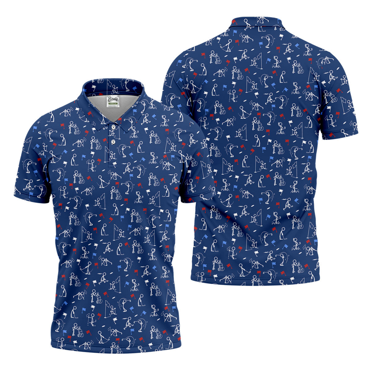 Funny Stick Figure Golf Pose Red White Blue Patriotic Golf Shirt, 250th Anniversary Golf Shirts For Men