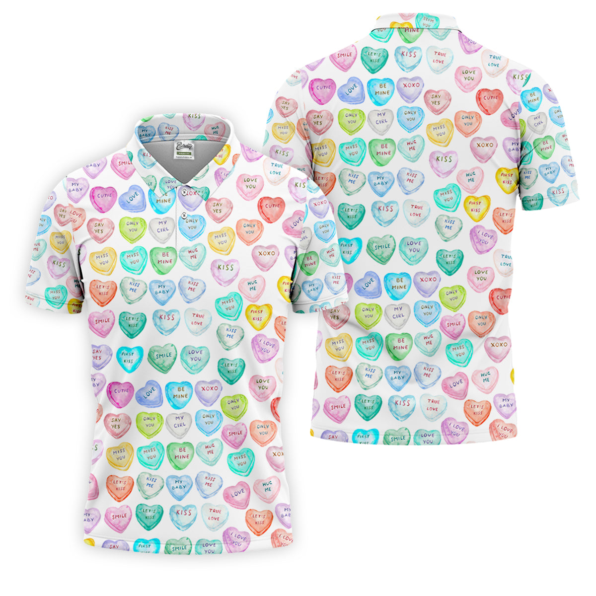 Sweet Words Watercolor Heart Golf Tops For Men, Valentines Golf Gift, Polo ShirtFor Men