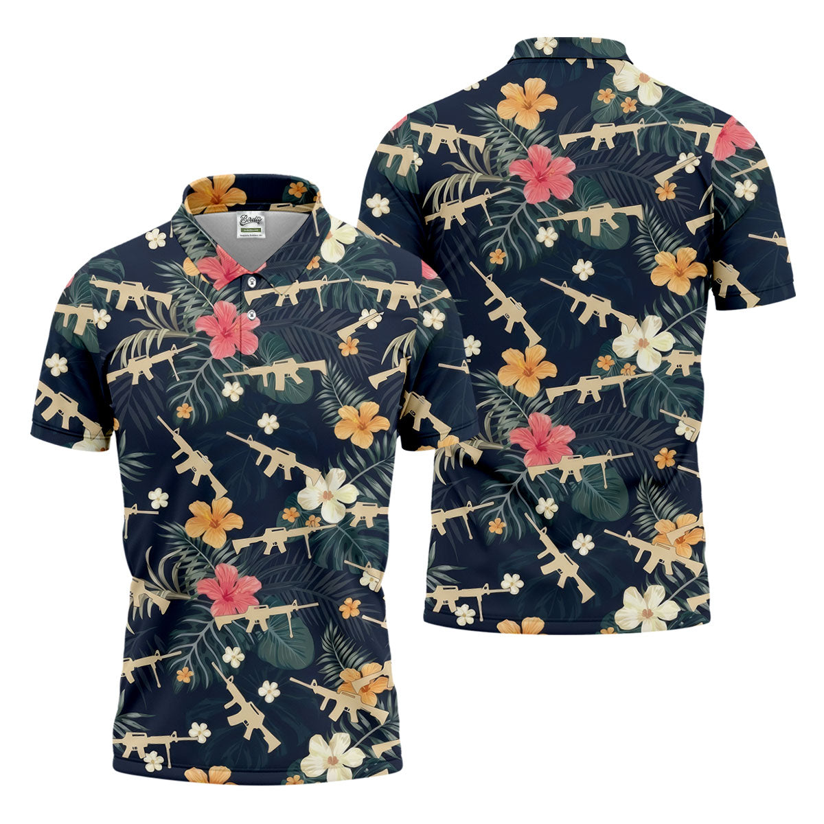Colorful Hibiscus With Army Theme Golf Shirts For Men, Polo ShirtFor Men, Golfing Apparel
