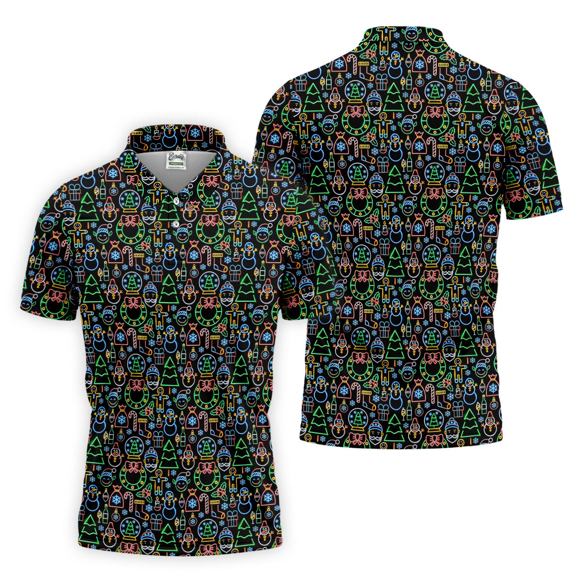 Neon Christmas Retro Style Men's Golf Polo Shirt Christmas Golf Shirt, Polo ShirtFor Men
