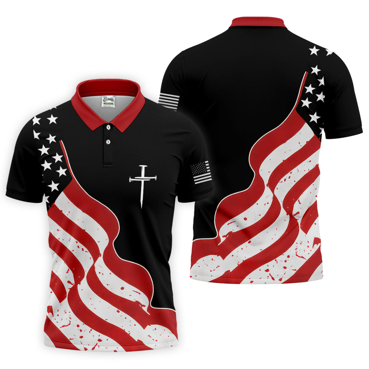 Faith Cross America 250th Anniversary 4th Of July Shirt, Patriotic Black Golf Shirts For Men