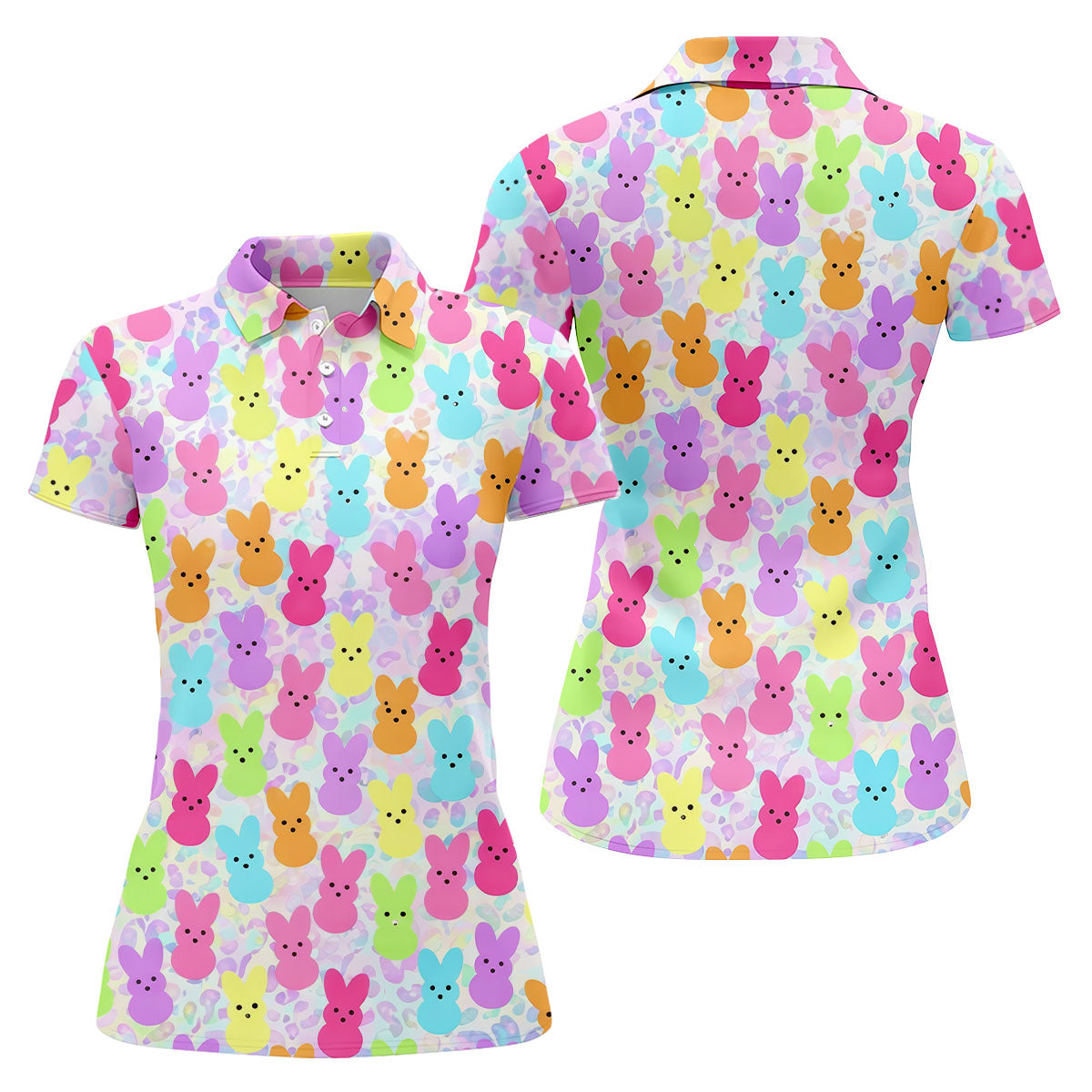Pastel Easter Peeps Women Golf Top, Cute Golf Outfit, Fun Women's Golf Shirts, Ladies Golf Shirts
