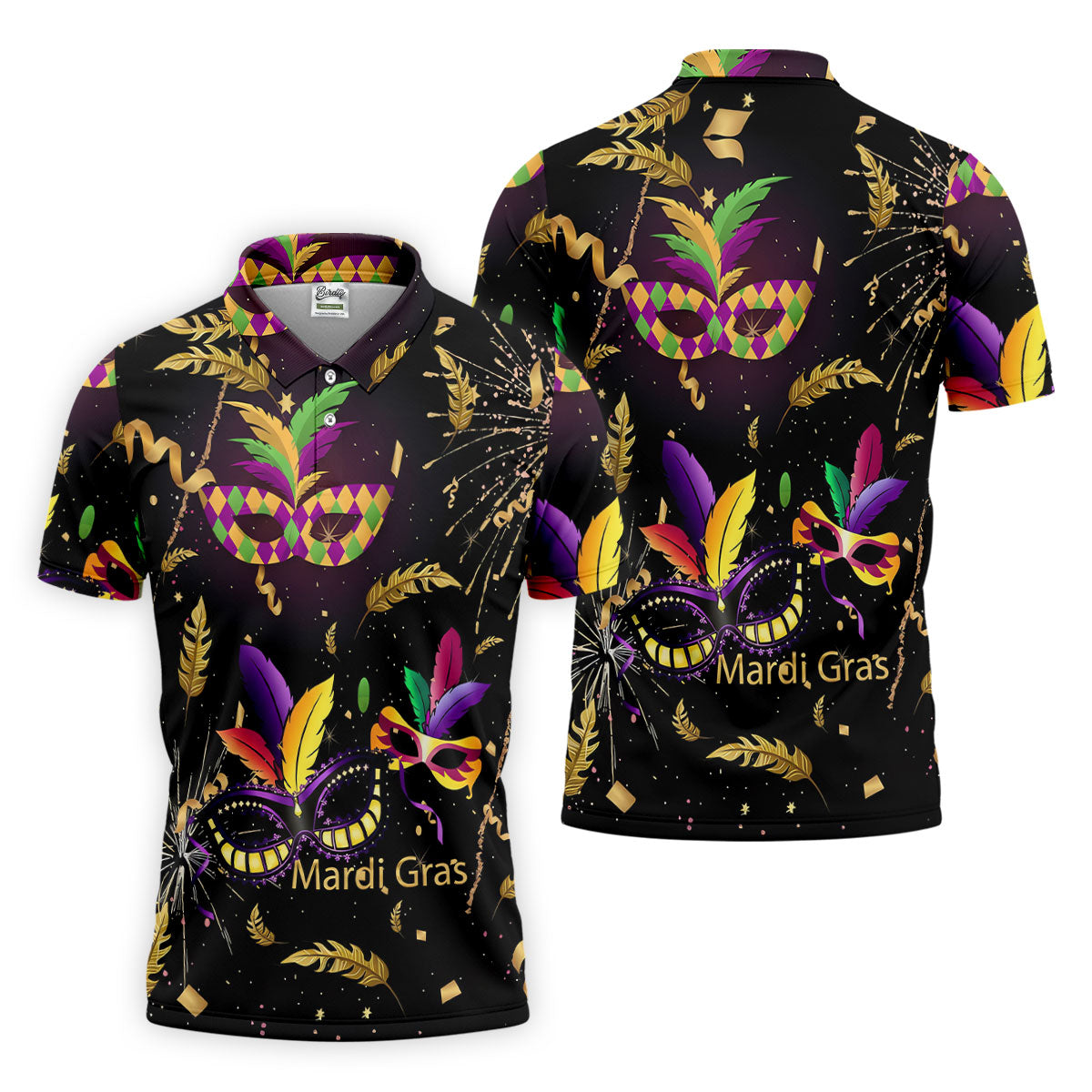 Gold Ribbons Mardi Gras Masquerade Mask Golf Tops For Men, Polo ShirtFor Men, Golf Shirts For Men