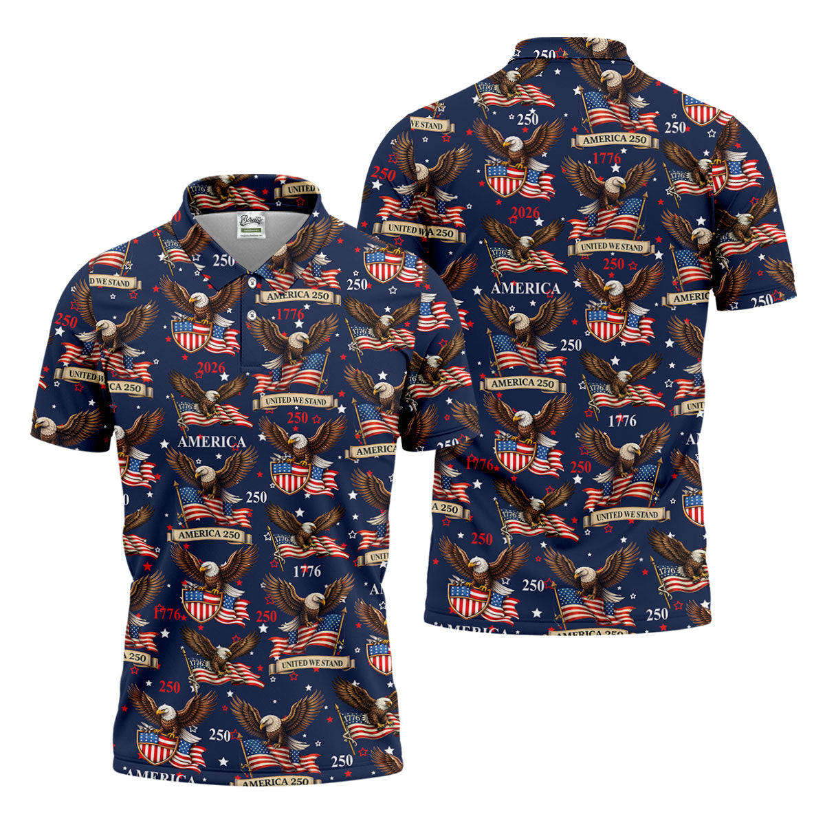 America 250 American Flag Badge 4th Of July Navy Golf Shirt, Patriotic Golf Shirt, Golf Shirts For Men