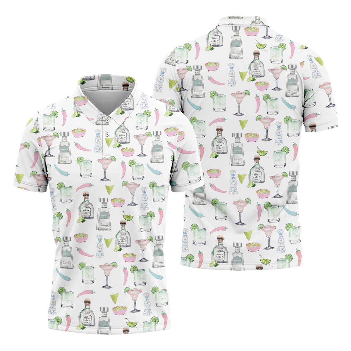 Pink Margarita Glass Tequila Lover Pastel Theme Golf Tops For Men, Polo Shirt Men, Golf Shirts For Men