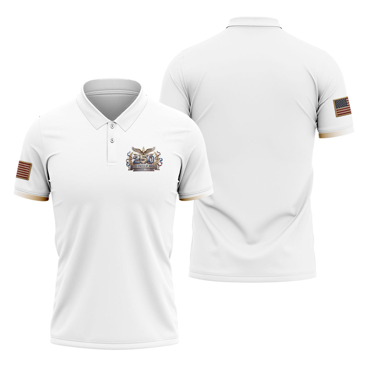 250 Years USA Anniversary 1776-2026 Men's Golf Polo Shirtrica Patriotic Men's White Polo