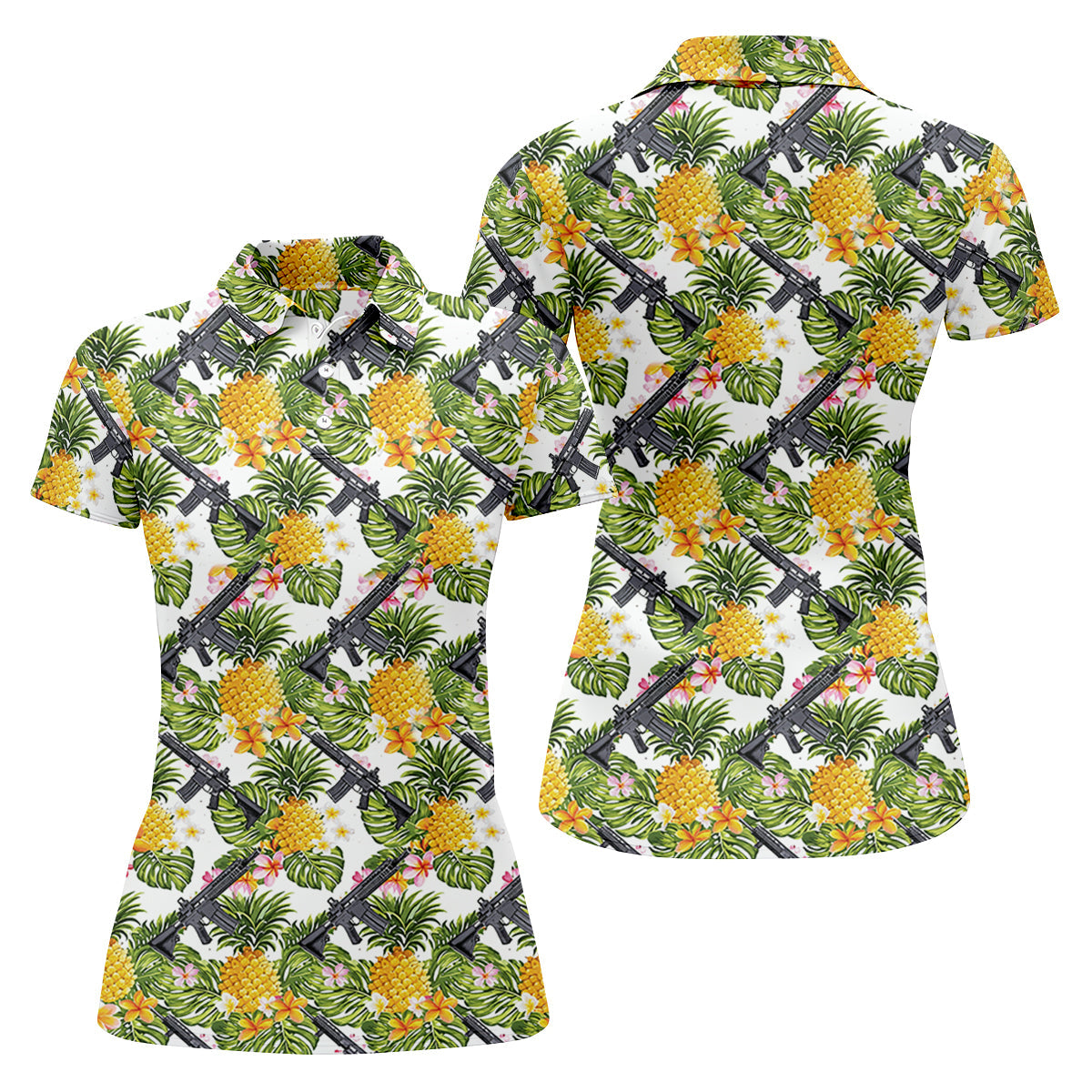 Tropical Pineapple Rifle Golf Shirt, Hawaiian Tactical Print, Women’s Golf Polo