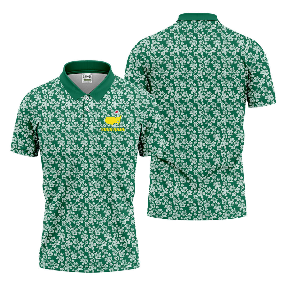 Floral Silhouette Green And White Golf Tops For Men, Golf Shirts For Men, Polo ShirtFor Men