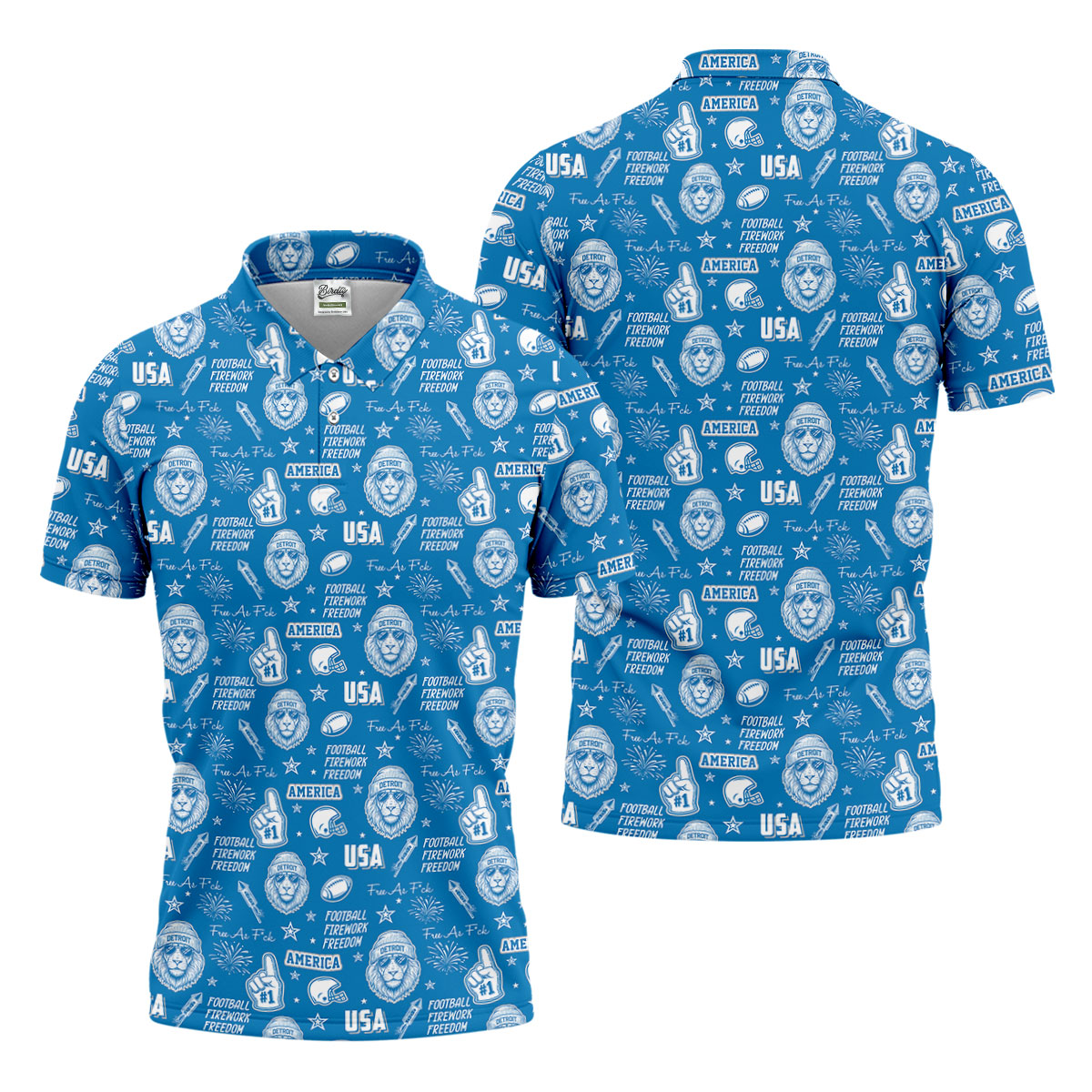 Cool Lion Football Freedom Blue Polo ShirtAmerican Football League Gift Ideas For Football Fans