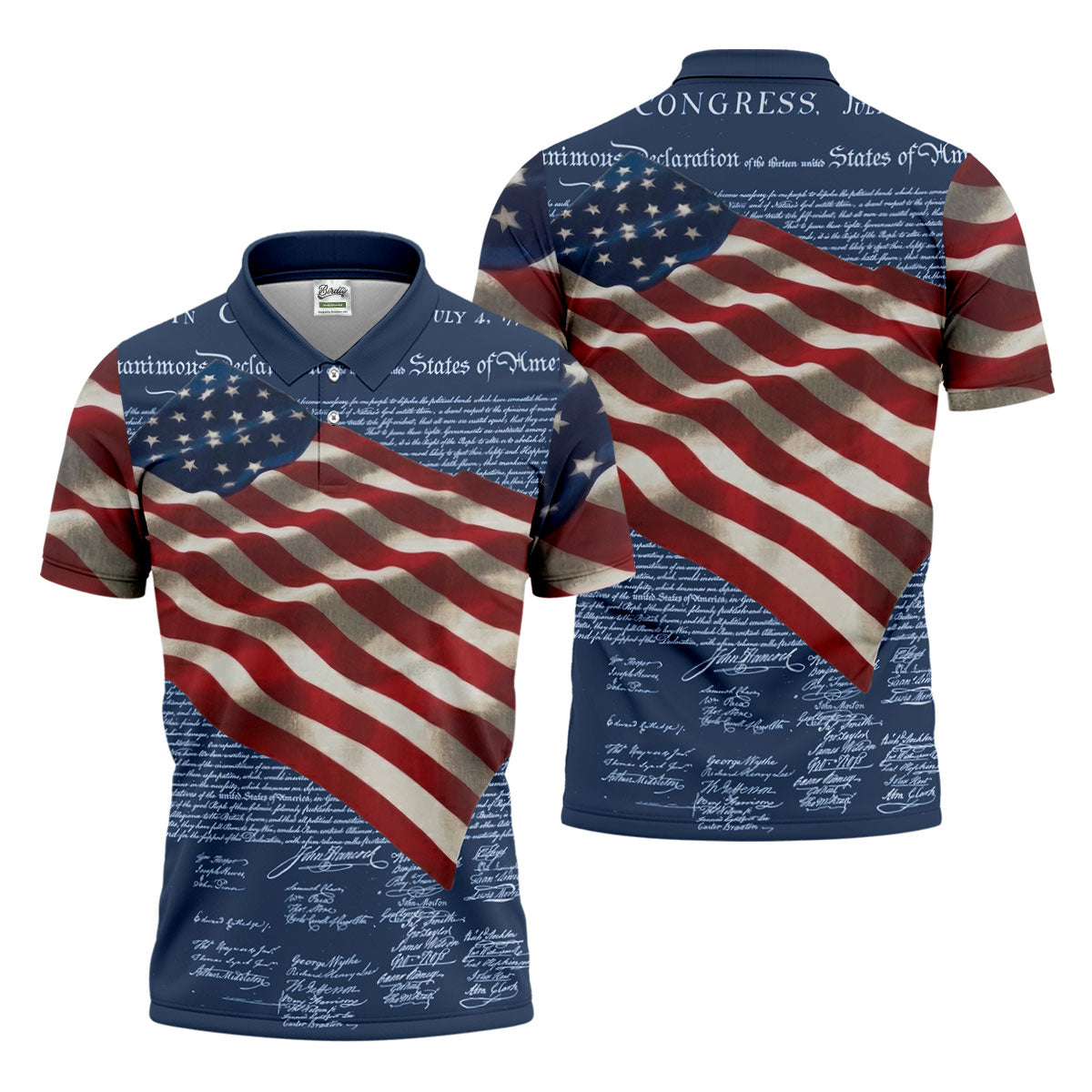 Patriotic American Flag Declaration Of Independence 4th Of July Navy Golf Shirt, 250th Anniversary Polo ShirtFor Men