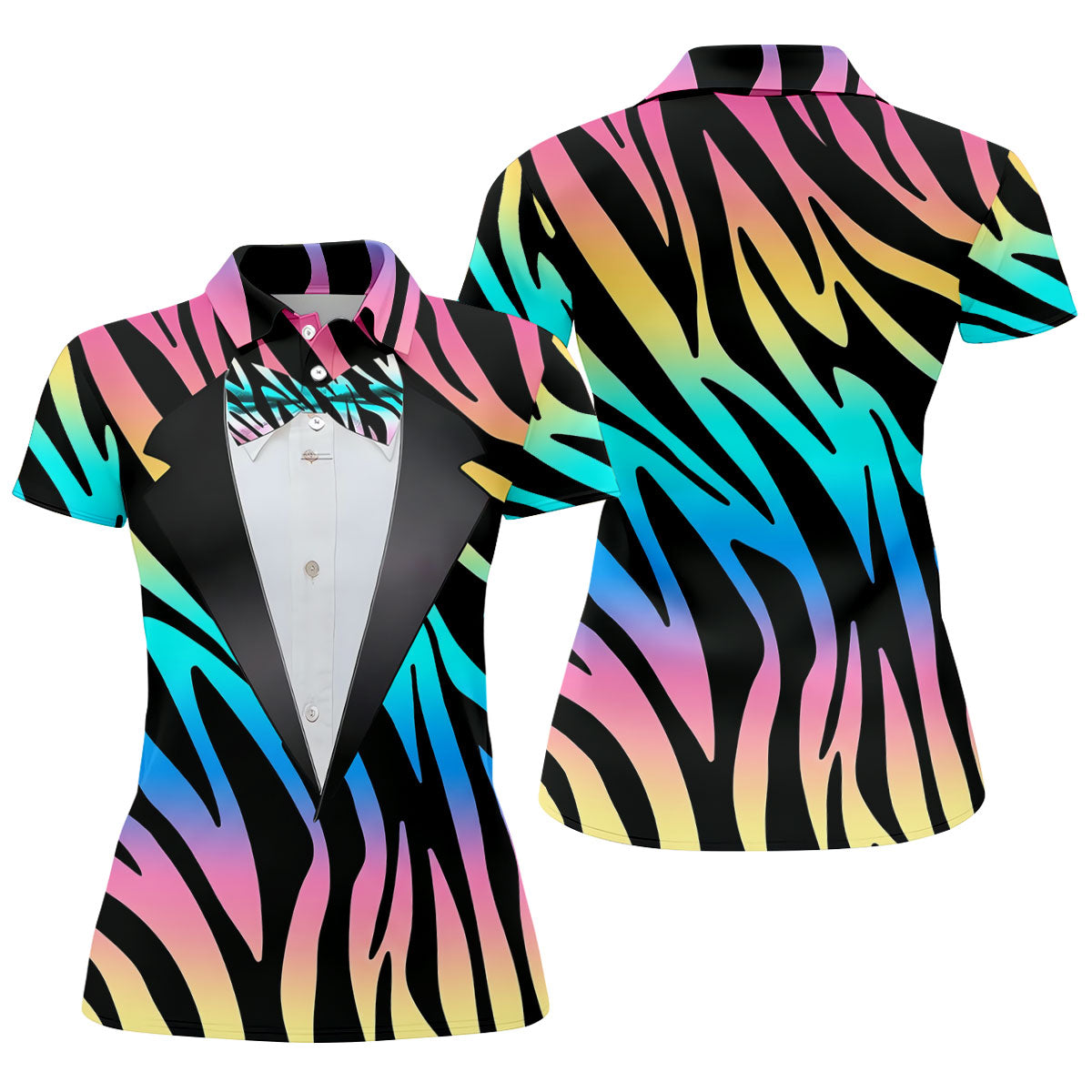 Colorful Zebra Funny Costume Hawaiian Golf Shirt, Ladies Golf Tops, Golf Shirt For Women
