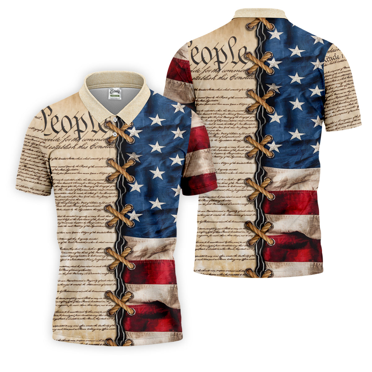 We The People Preamble Patriotic 4th Of July Beige Golf Shirt, 250th Anniversary Golf Shirts For Men