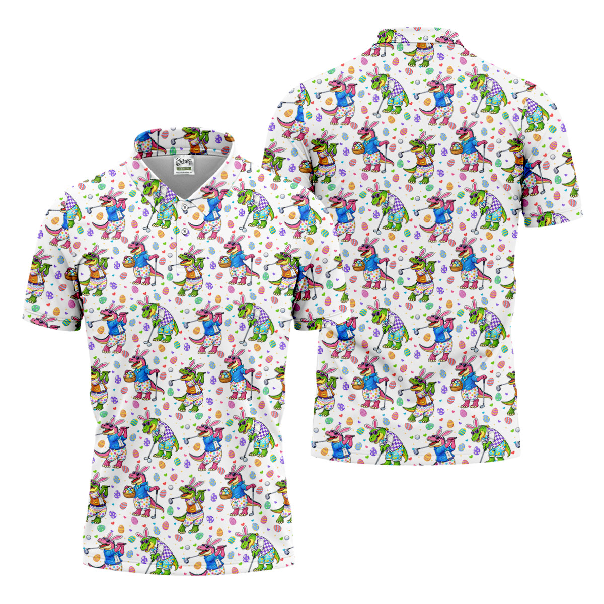 Easter Dinosaur Gradient Pattern Men's Funny Golf Shirts, Golf Shirts For Men, Polo ShirtFor Men