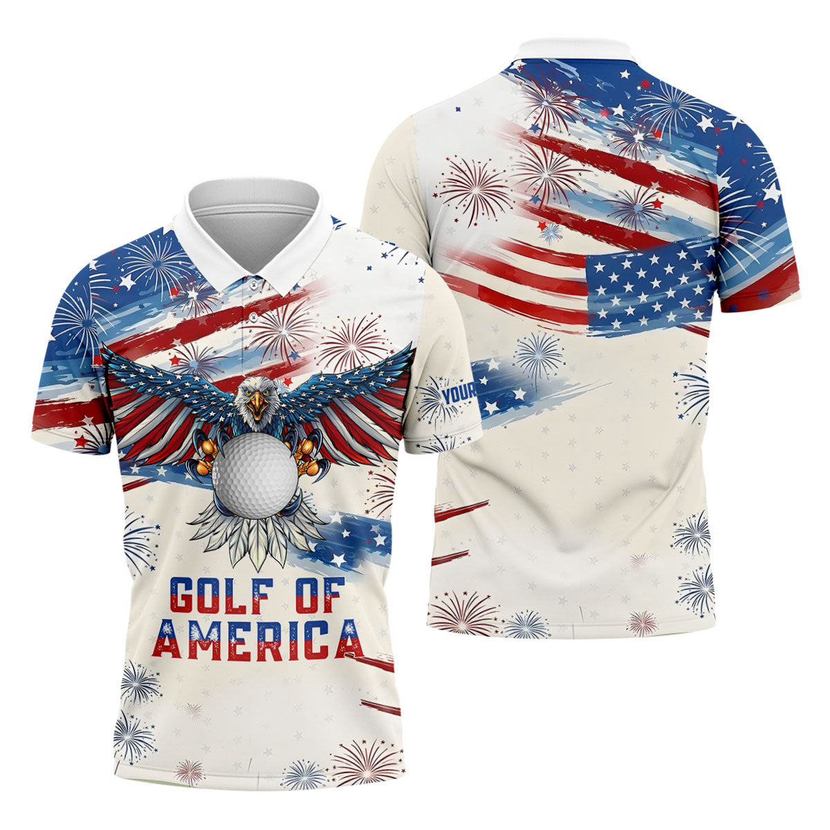 Golf Of America 250th Anniversary Red White Blue Brush Stripes Patriotic 4th Of July Golf Shirts For Men