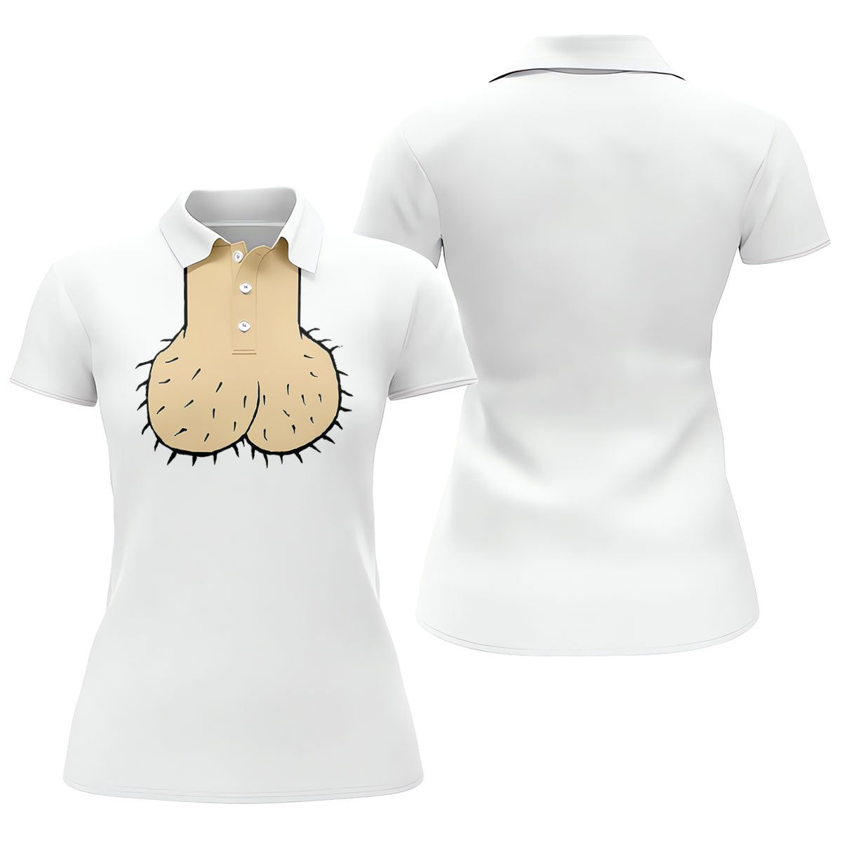 White Funny Dickhead Faux Chest Golf Shirt, Funny Halloween Shirt, Adult Costume Shirt