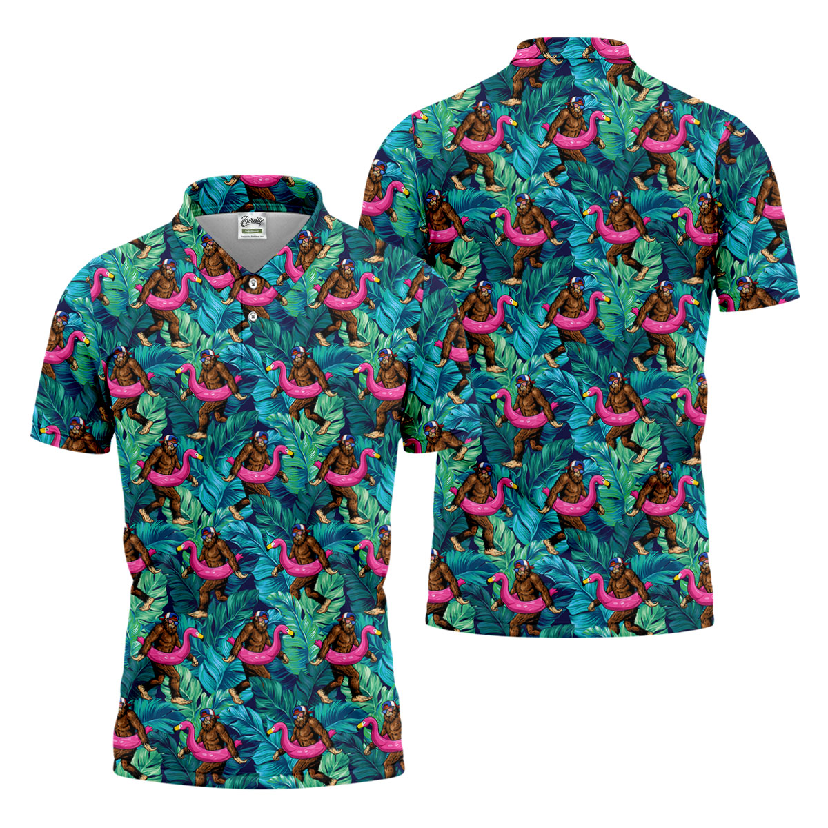 Tropical Flamingo Bigfoot Golf Shirt, 250 Years 4th Of July Patriotic Golf Shirts For Men