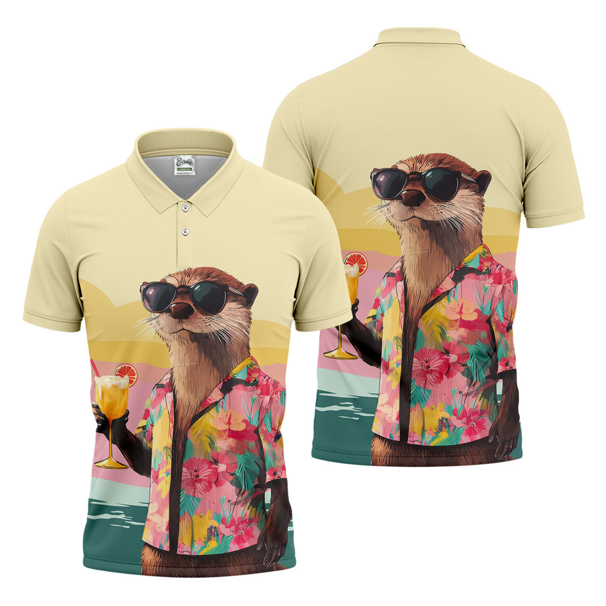 Funny Otter Tropical Theme Hawaiian Golf Shirt, Polo Shirt Men, Golfing Apparel