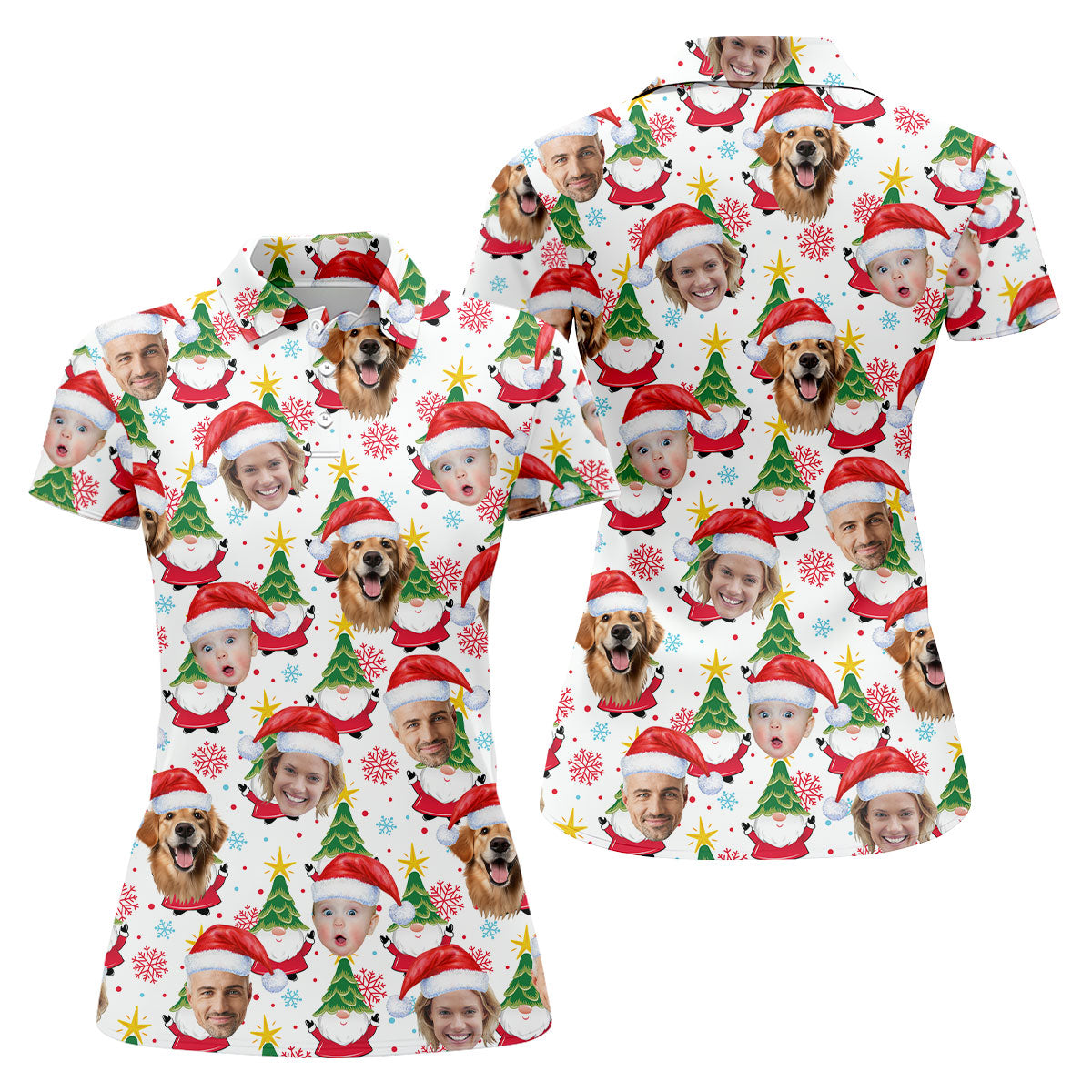 Custom Face Cute Christmas Gnome White Golf Shirt, Christmas Golf Shirt, Ladies Golf Shirts, Golf Gifts For Women