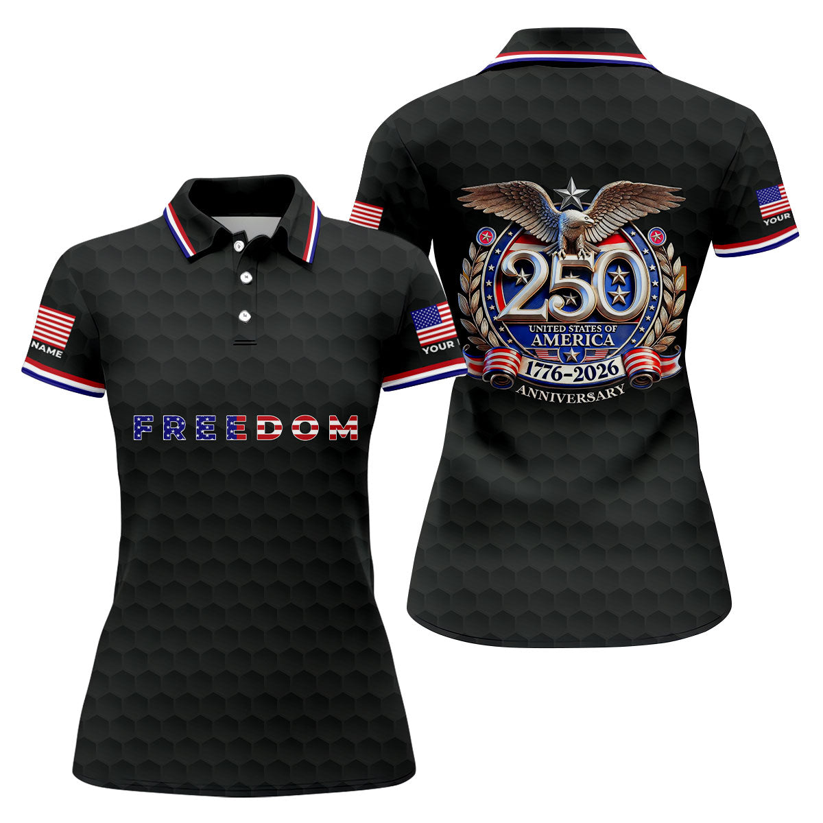 Freedom American Bald Eagle 250th Anniversary Black Golf Shirt, Patriotic 4th Of July Golf Shirt For Women