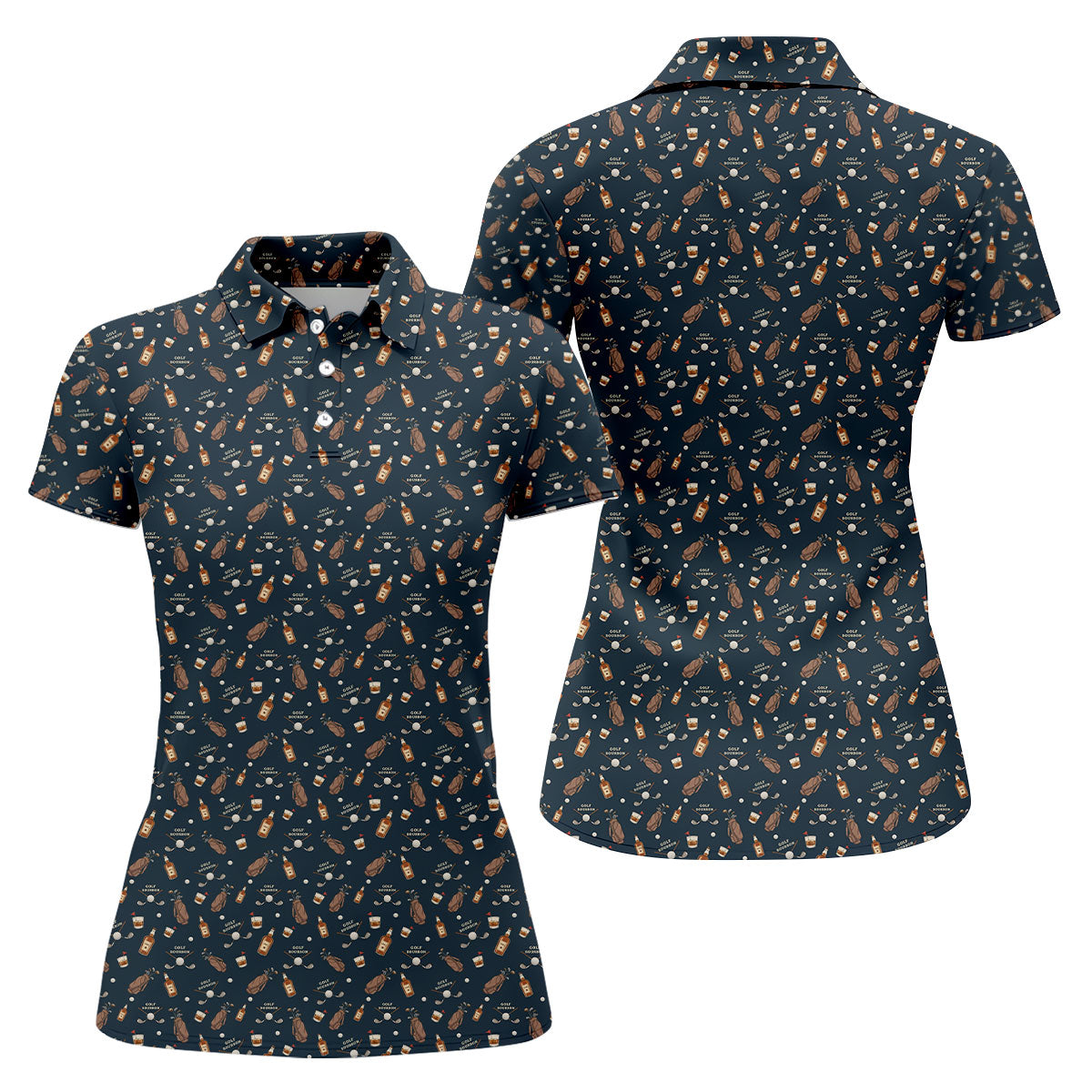 Golf Bourbon Golf Whiskey Black Golf Shirt, Women's Golf Tops, Ladies Golf Shirts, Women's Polo Shirt