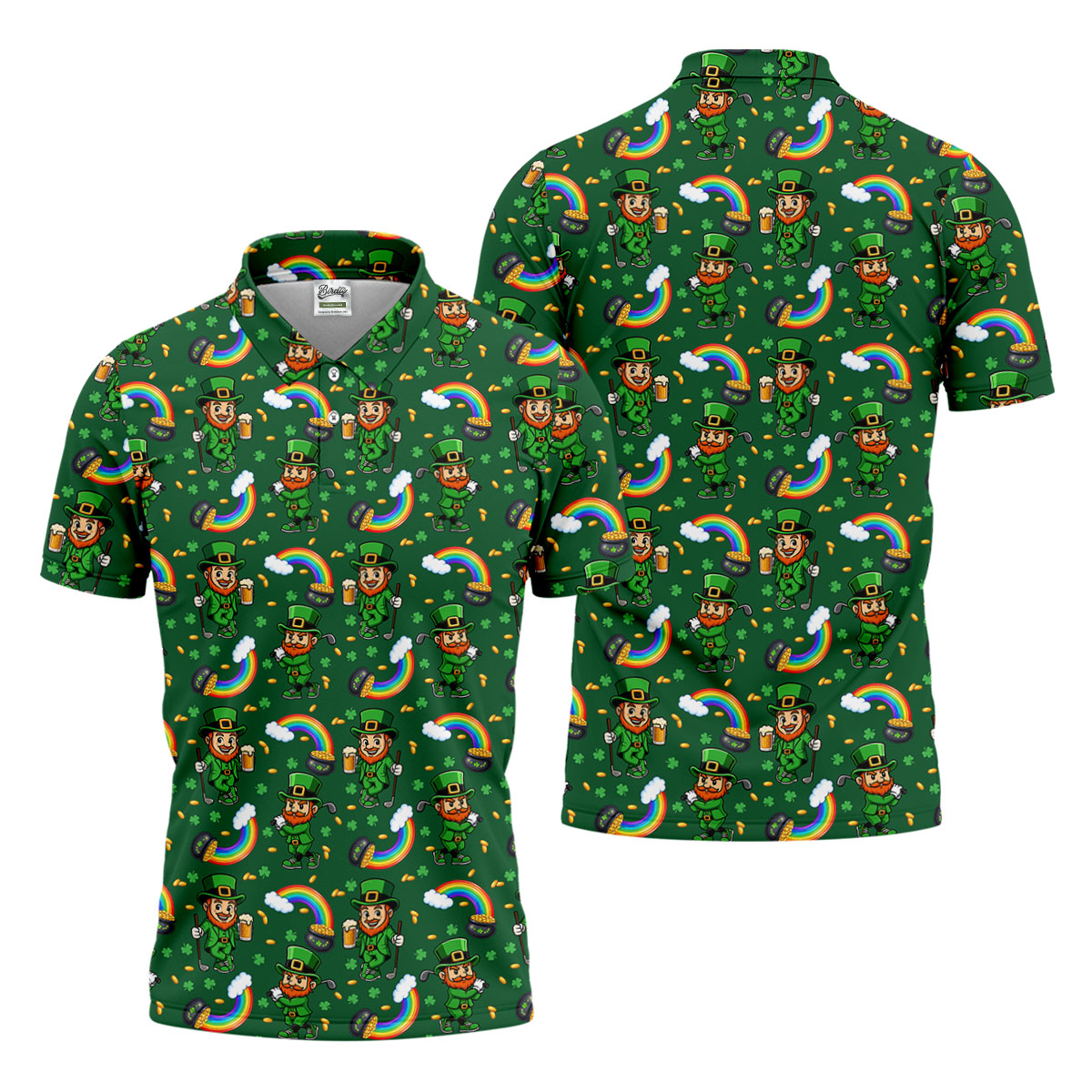 St Patrick's Day Leprechaun Golf Pose Rainbow Gold Pot Shamrock Golf Shirt, Golf Tops For Men, Golf Shirts For Men